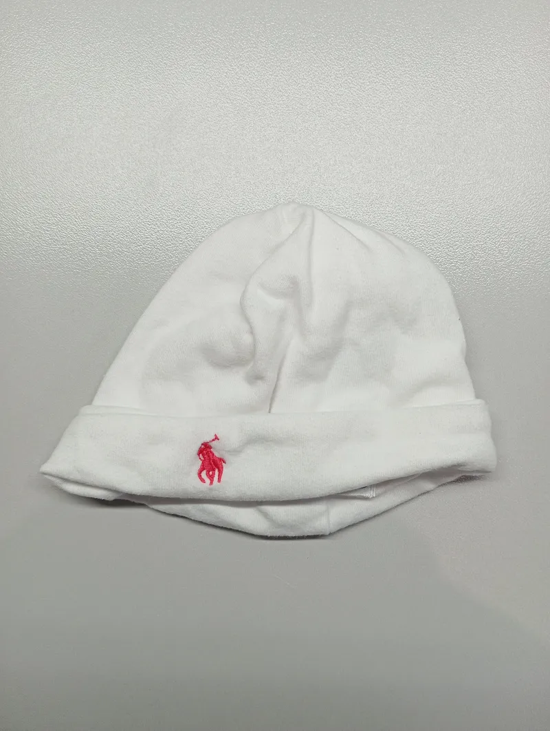 Ralph Lauren Baby Mütze Weiß 6M Baumwolle Polo Logo Beanie 2