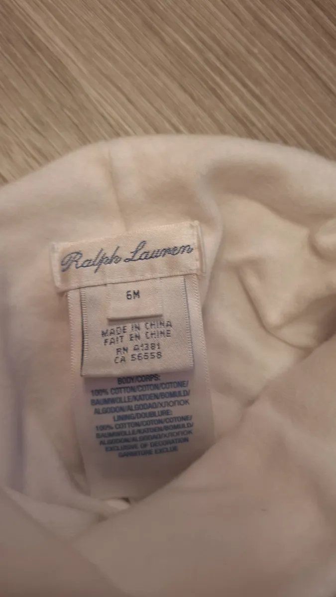 Ralph Lauren Baby Mütze Weiß 6M Baumwolle Polo Logo Beanie 4