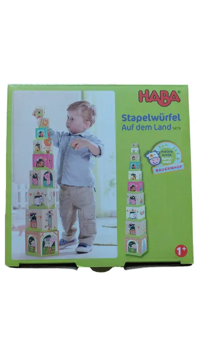 HABA Stapelwürfel Auf dem Land Holzbausteine Bauernhof ab 12 Monate Mehrfarbig