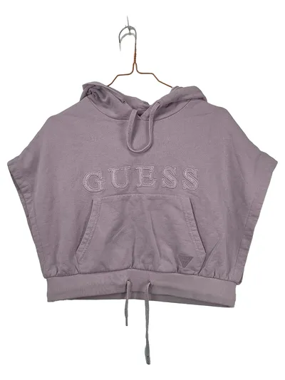 GUESS Damen Hoodie Kapuzenpullover Kurzarm Cropped Lila Gr. S