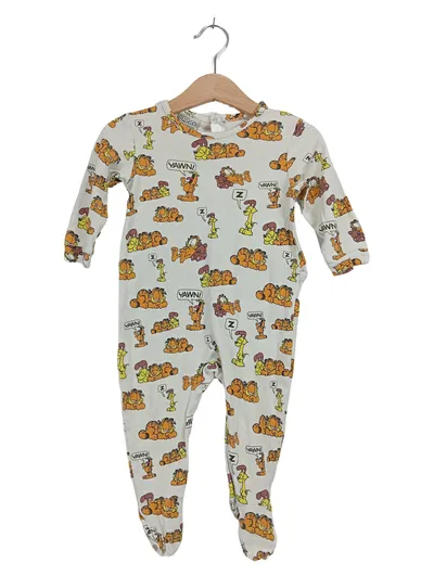 Lefties Baby Schlafanzug Strampler Garfield Gr. 80 Weiß Baumwolle Pyjama Overall