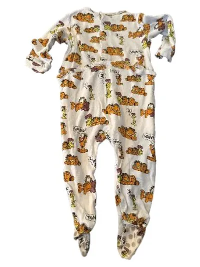 Lefties Baby Schlafanzug Strampler Garfield Gr. 80 Weiß Baumwolle Pyjama Overall
