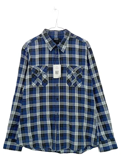 SMOG Herren Karohemd Freizeithemd Slim Fit Blau Kariert Gr. L