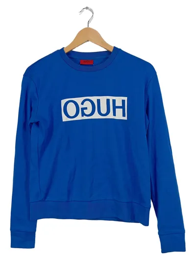 HUGO Boss Herren Sweatshirt Blau Logo Print Gr. XS Baumwolle