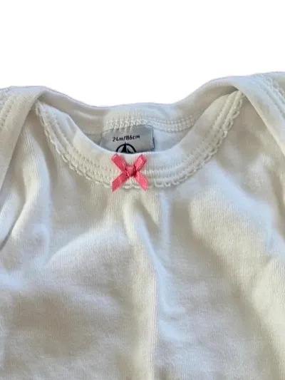 Petit Bateau Baby Body Langarm Gr. 86 Weiß Mädchen Baumwolle Rüsche