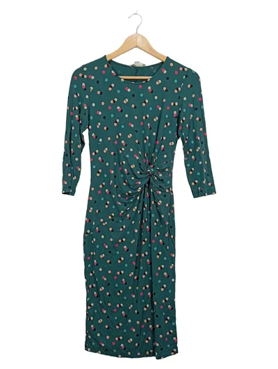 Boden Damen Jerseykleid Gr. 34/XS Petrol Punkte Raffung Midikleid
