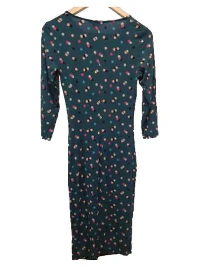 Boden Damen Jerseykleid Gr. 34/XS Petrol Punkte Raffung Midikleid