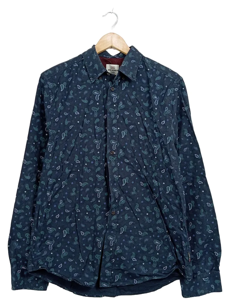 Ben Sherman Hemd Herren M Paisley Muster Langarm Blau Baumwolle Casual 2
