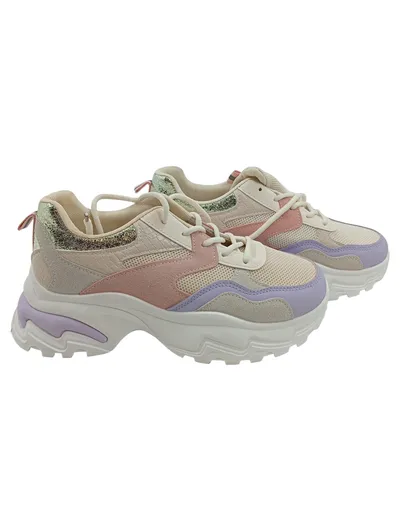 Marquiiz Damen Sneaker Low Gr. 38 Rosa Lila Beige Chunky Plateau