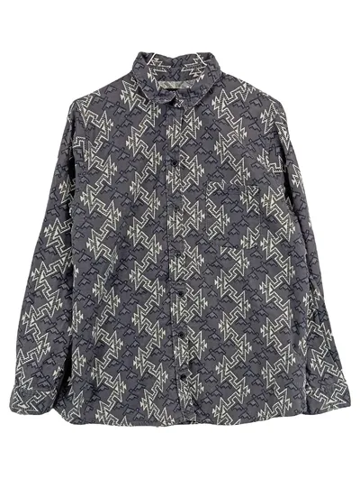 BDG Herren Freizeithemd Langarm Gr. 38/M Grau Geometrisch Baumwolle