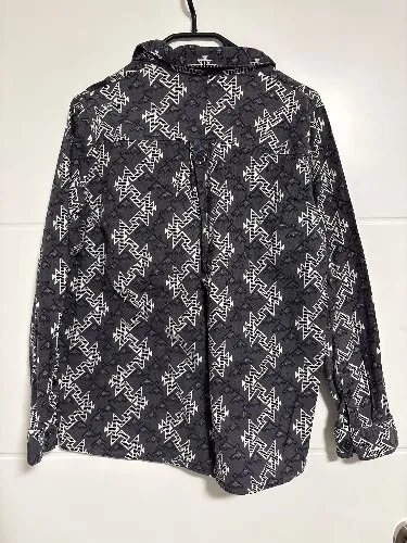 BDG Herren Freizeithemd Langarm Gr. 38/M Grau Geometrisch Baumwolle