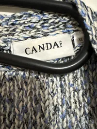 CANDA Damen Strickjacke Kurzarm Fransen Meliert Grau Blau Gr. 42/XL 3
