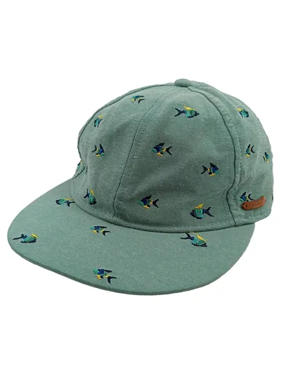 BARTS Kinder Cap Gr. 53 Grün Fischmuster Stickerei Baumwolle Polyester