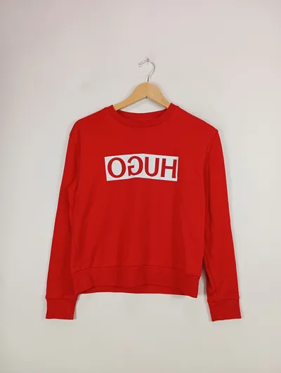 HUGO Boss Sweatshirt Damen Rot Logo Print Pullover Gr. XS 34