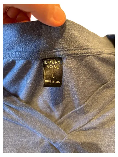 EMERY ROSE Damen T-Shirt Blau Meliert V-Ausschnitt Gr. L Basic