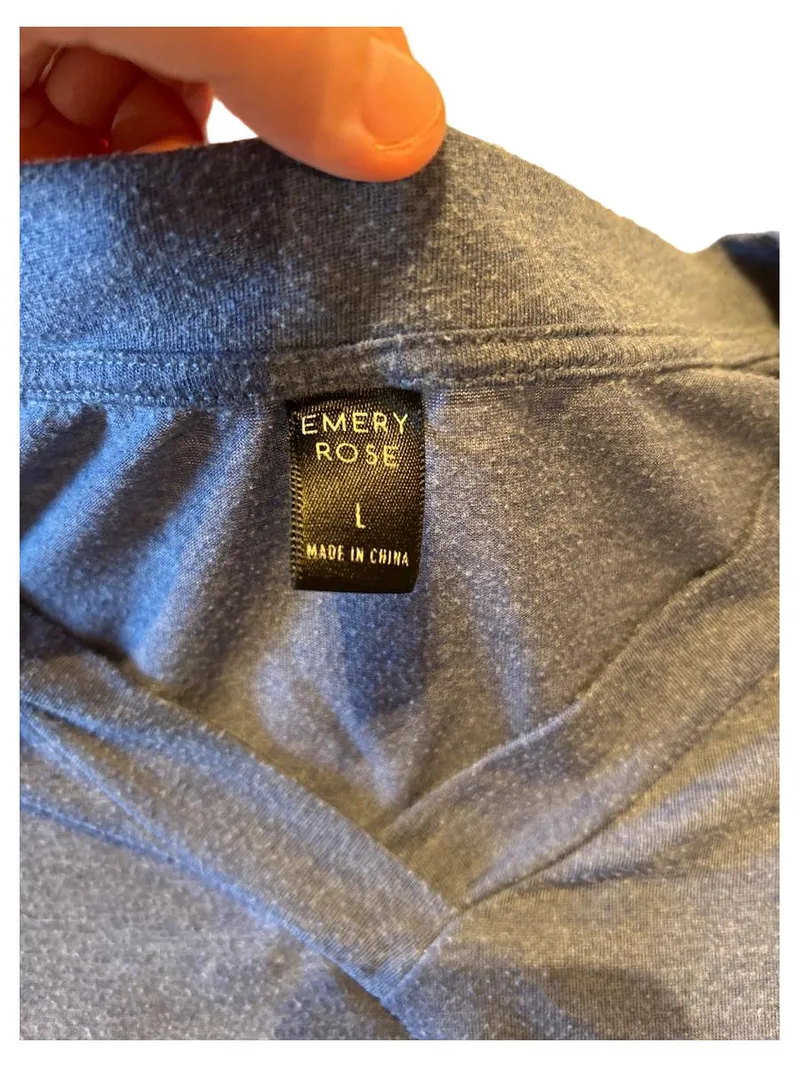EMERY ROSE Damen T-Shirt Blau Meliert V-Ausschnitt Gr. L Basic 2