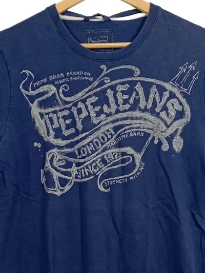Pepe Jeans London Herren T-Shirt Blau Gr. L Casual Logo-Print