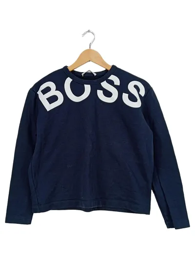 BOSS Hugo Boss Sweatshirt Damen Gr. XS Blau Logo-Print Baumwolle