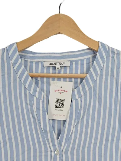 ABOUT YOU Damen Bluse Gr. 40 Blau Weiß Gestreift Kurzarm Viskose