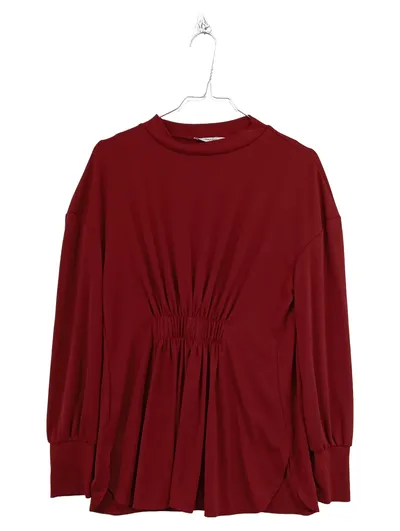 Mango Damen Langarmshirt Gr. 36/S Rot Raffung Elegant Modern Bluse