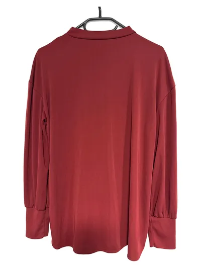Mango Damen Langarmshirt Gr. 36/S Rot Raffung Elegant Modern Bluse