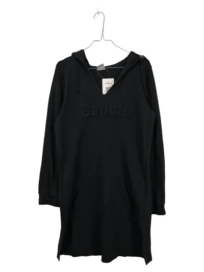 Bench Damen Kapuzenkleid Hoodie Longpullover Gr. 40/42 Schwarz Modal Mix Logo