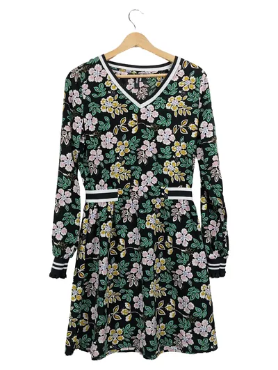 eksept Damen Freizeitkleid Blumenmuster V-Ausschnitt Gr. M Schwarz Grün