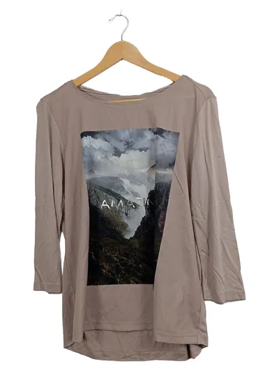 Cartoon Langarmshirt Damen Gr. 40 L Beige Bergmotiv Landschaft Amazing Shirt