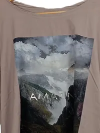 Cartoon Langarmshirt Damen Gr. 40 L Beige Bergmotiv Landschaft Amazing Shirt 4