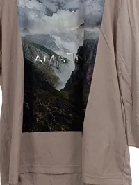 Cartoon Langarmshirt Damen Gr. 40 L Beige Bergmotiv Landschaft Amazing Shirt 5