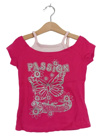 X-Mail Mädchen T-Shirt Gr. 122 Pink Schmetterling Glitzer Passion