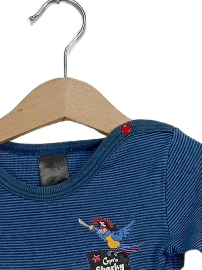 Schiesser Baby Body Langarm Blau Gestreift Gr. 80 Capt'n Sharky Stickerei