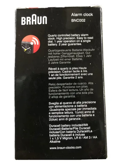 Braun BNC002 Wecker Quarz Modern Minimalistisch Schwarz 8cm