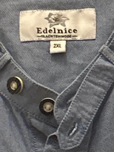 Edelnice Herren Trachtenhemd Stehkragen Blau Gr. 44/XS Baumwolle