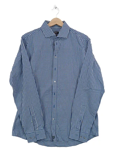 Strellson Herren Business Hemd kariert Blau Gr. 41 Langarm Slim Fit