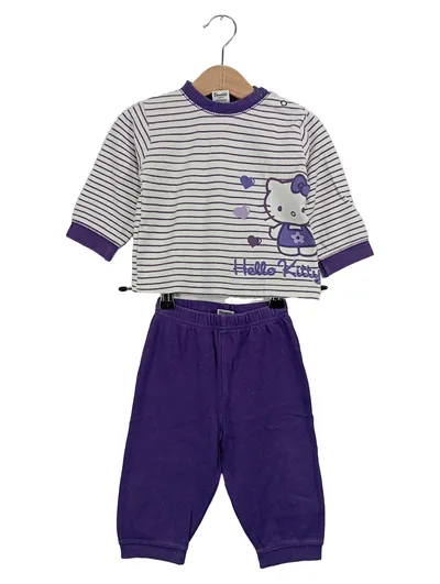 Hello Kitty Schlafanzug Mädchen Gr. 80 Langarm Lila Gestreift Baumwolle
