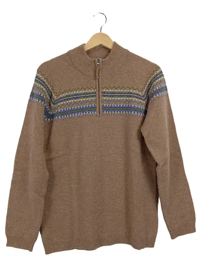PARFORCE Damen Pullover Strickpullover 40/L Braun Norwegermuster Reißverschluss