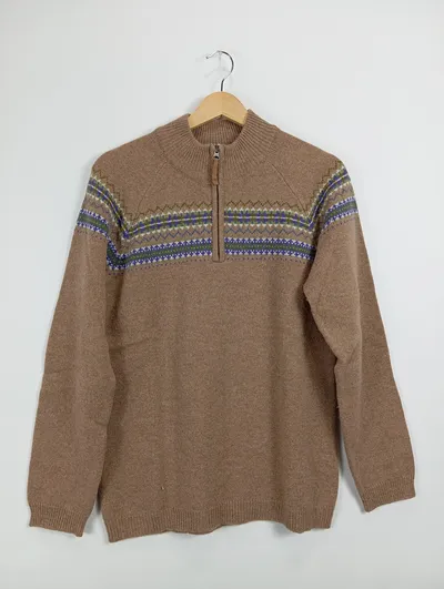PARFORCE Damen Pullover Strickpullover 40/L Braun Norwegermuster Reißverschluss