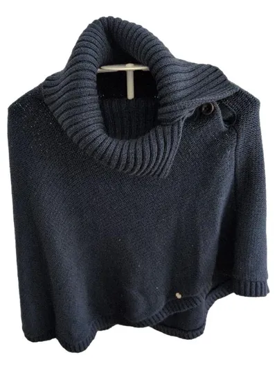 Marc O'Polo Kinder Poncho Strick Rollkragen Gr. 140 Blau Baumwolle