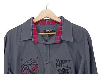 SMOG Herren Freizeithemd West Hill Langarm Kariert Grau Gr. 52;XL