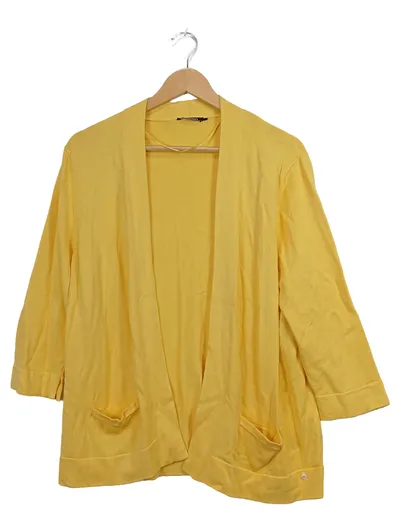 Olsen Damen Strickjacke Cardigan Gr. 40 Gelb 3/4-Arm Taschen