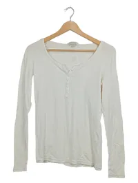 BON'A PARTE Damen Langarmshirt Henley Rippstrick Weiß Gr. L 1