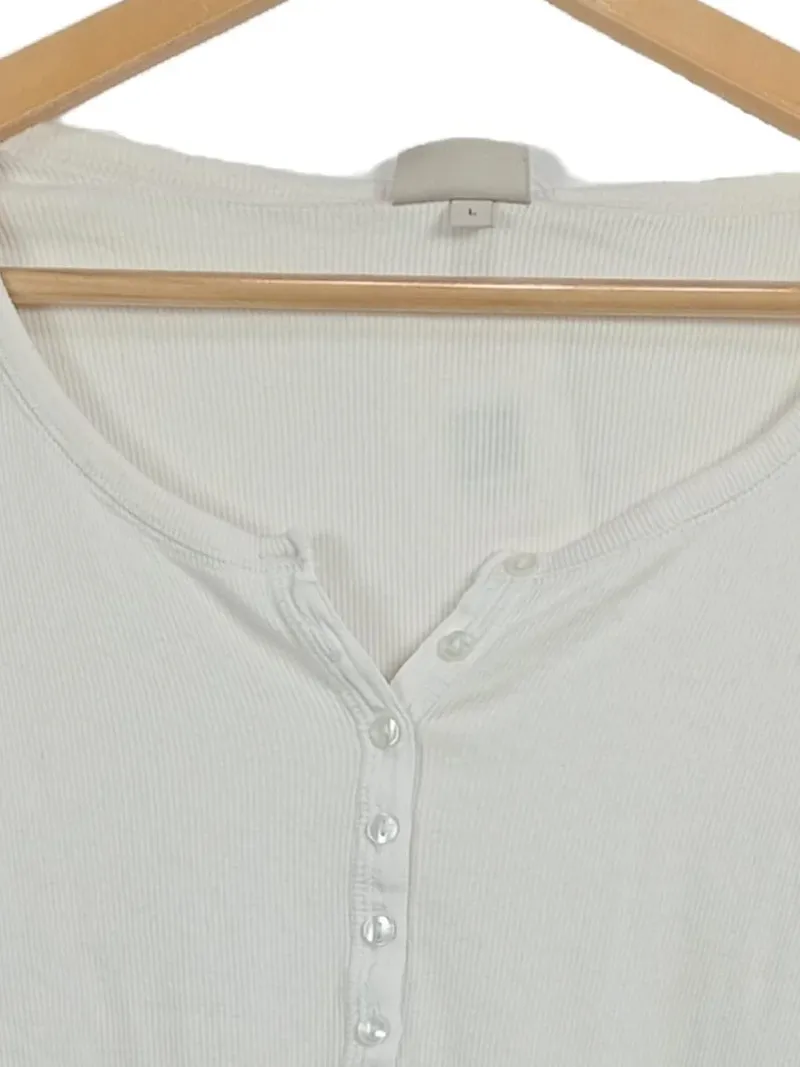 BON'A PARTE Damen Langarmshirt Henley Rippstrick Weiß Gr. L 2
