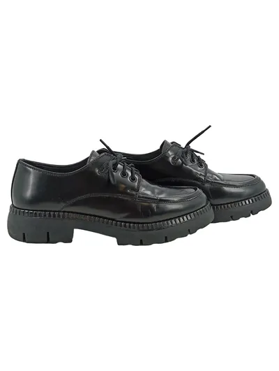 CafèNoir Damen Schnürschuhe Derby Leder Schwarz Gr. 39 Chunky Sohle