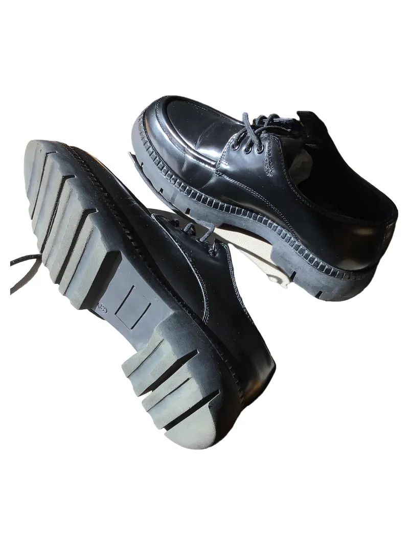 CafèNoir Damen Schnürschuhe Derby Leder Schwarz Gr. 39 Chunky Sohle 2