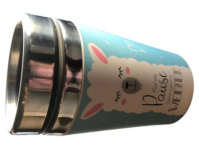 Geschenk für Dich Thermobecher Lama Motiv Kurze Pause 300ml Blau