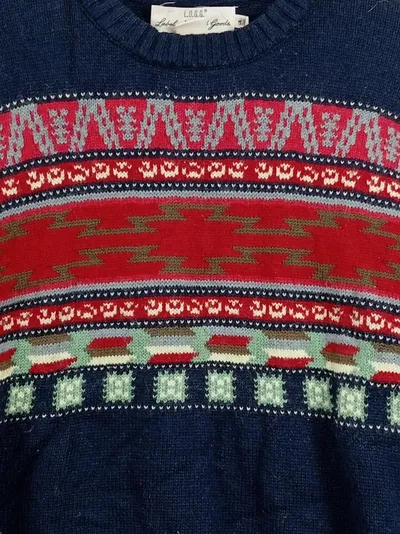 H&M L.O.G.G. Herren Pullover Gr. M Ethno Muster Strick Blau Rot