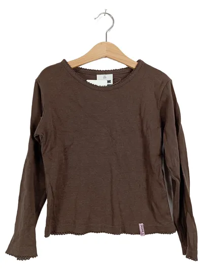 CRASHONE Mädchen Langarmshirt Gr. 128 Braun Baumwolle Basic Spitze