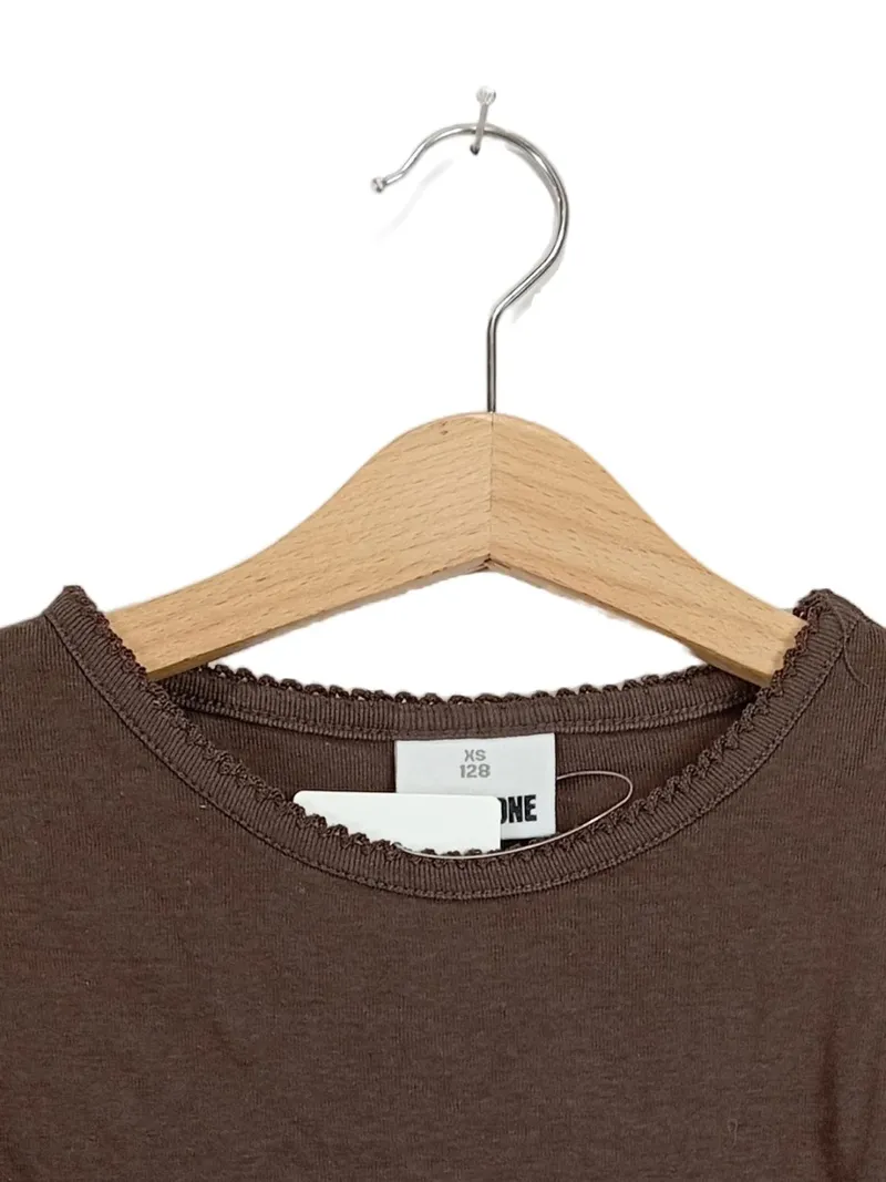 CRASHONE Mädchen Langarmshirt Gr. 128 Braun Baumwolle Basic Spitze 3