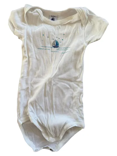Petit Bateau Baby Body Gr. 80 Baumwolle Weiß Kurzarm Grafisch Logo